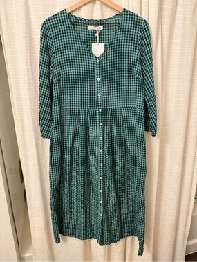 Bibico Teal and Black Gingham Button-Front Midi Dress